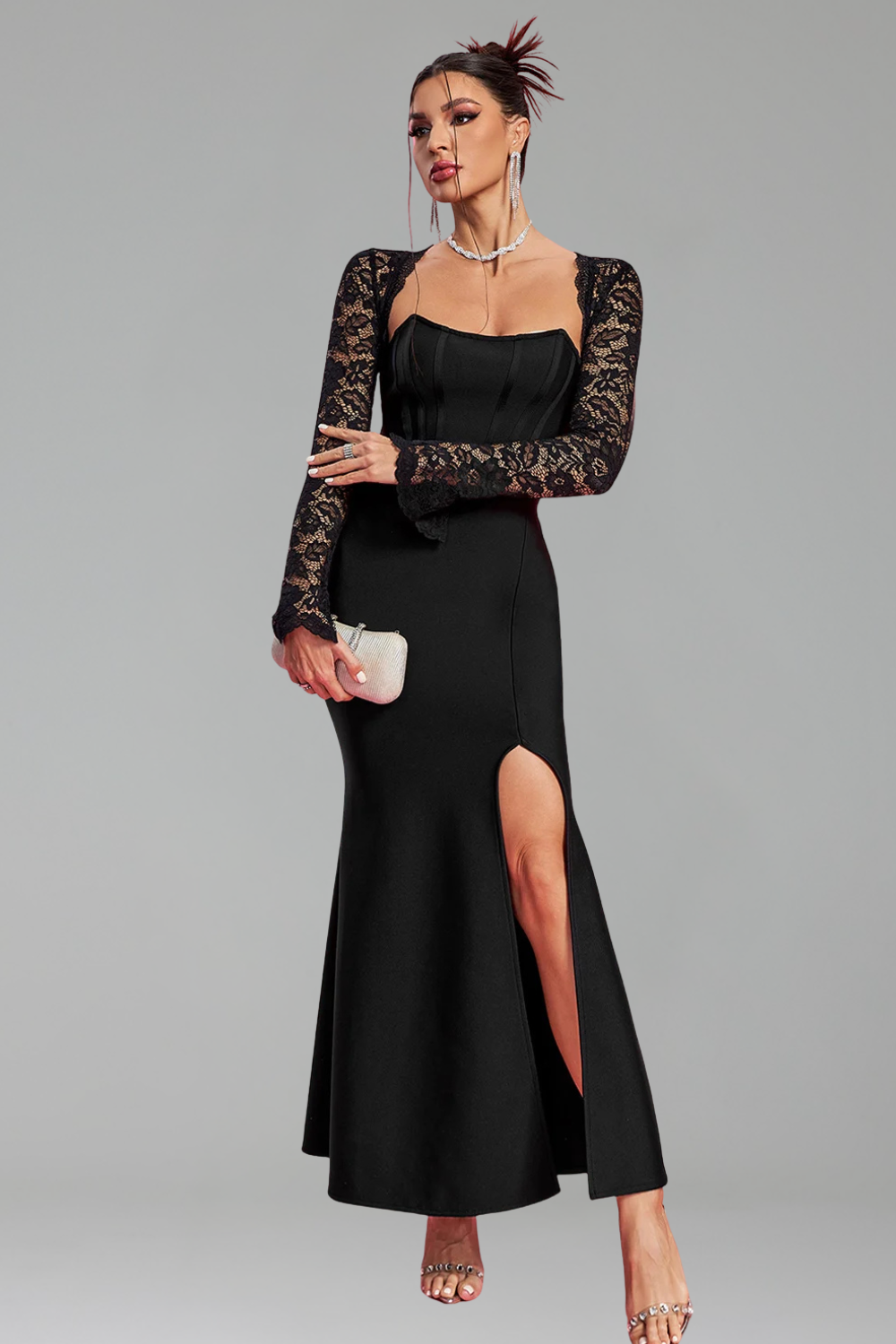 Lace Long-Sleeve Bandage Gown-Larosabride