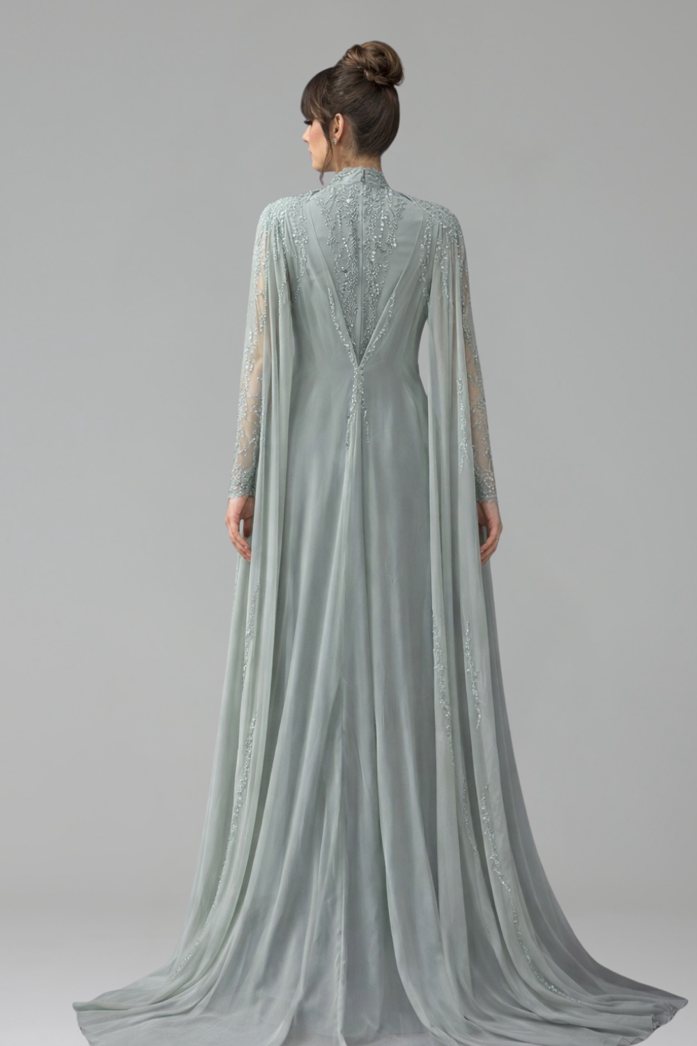 Beaded Satin Mermaid Cape Gown - LAROSABRIDE