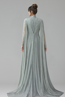 Beaded Satin Mermaid Cape Gown - LAROSABRIDE