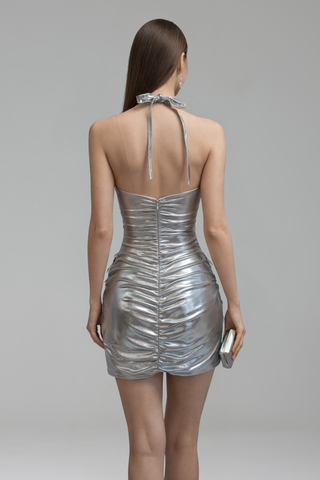 Crystal Fringe Sheer Halter Mini Dress