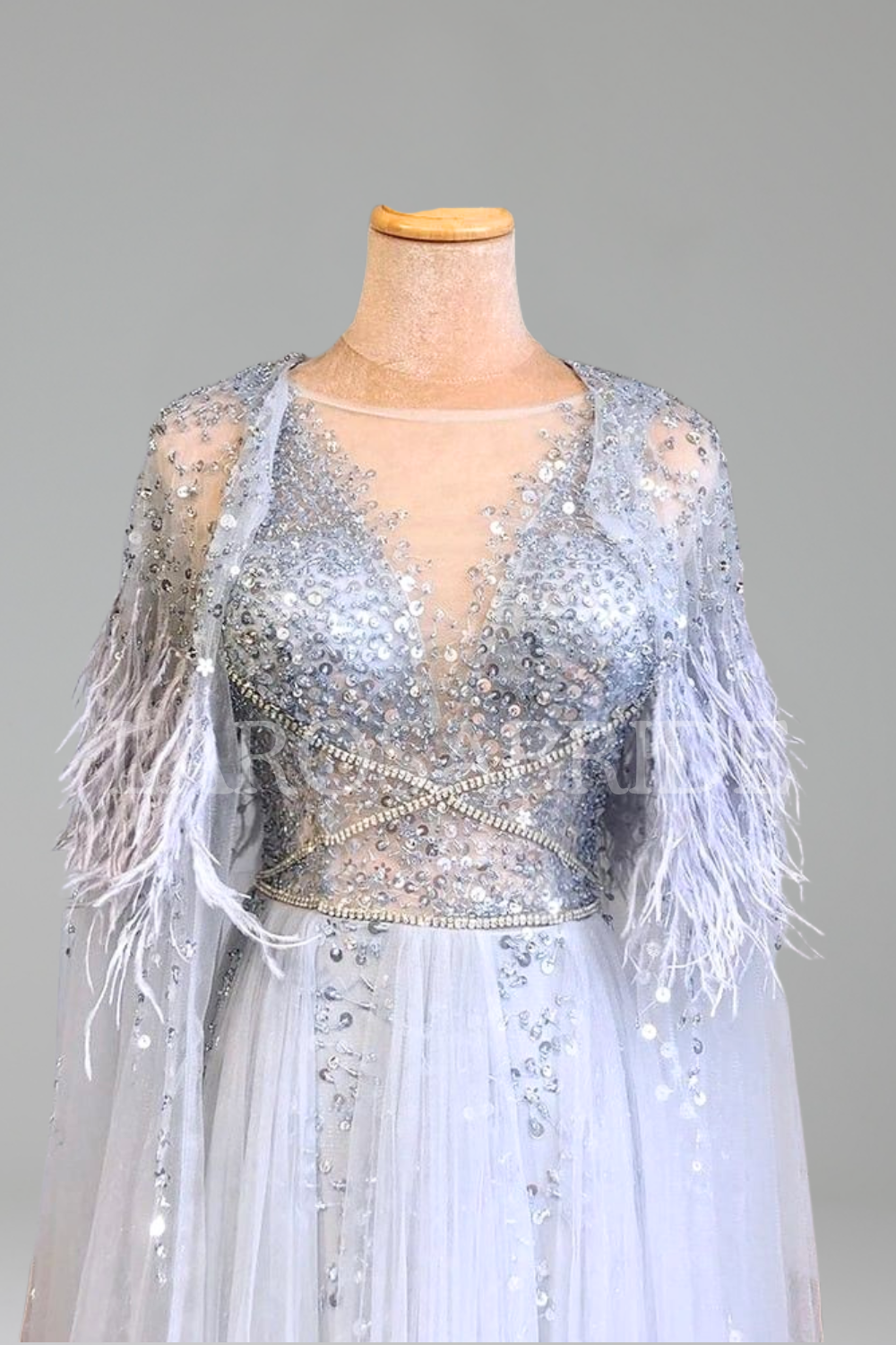 Feather Cape Shawl Dress-Larosabride