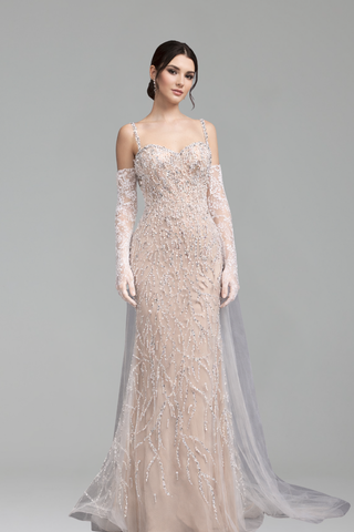 Lace Pearls Mermaid Gown With Glove - LAROSABRIDE