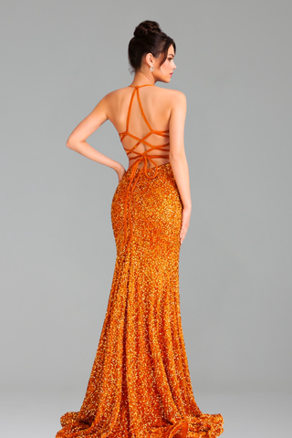 Sequin High Slit Evening Gown