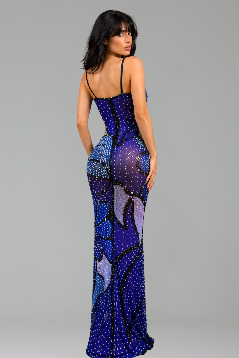Cutout Crystal Embellished Draped Slit Gown - LAROSABRIDE