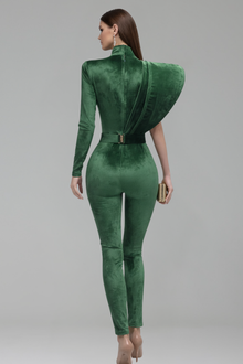 Velvet Asymmetric Cutout Statement Jumpsuit - LAROSABRIDE