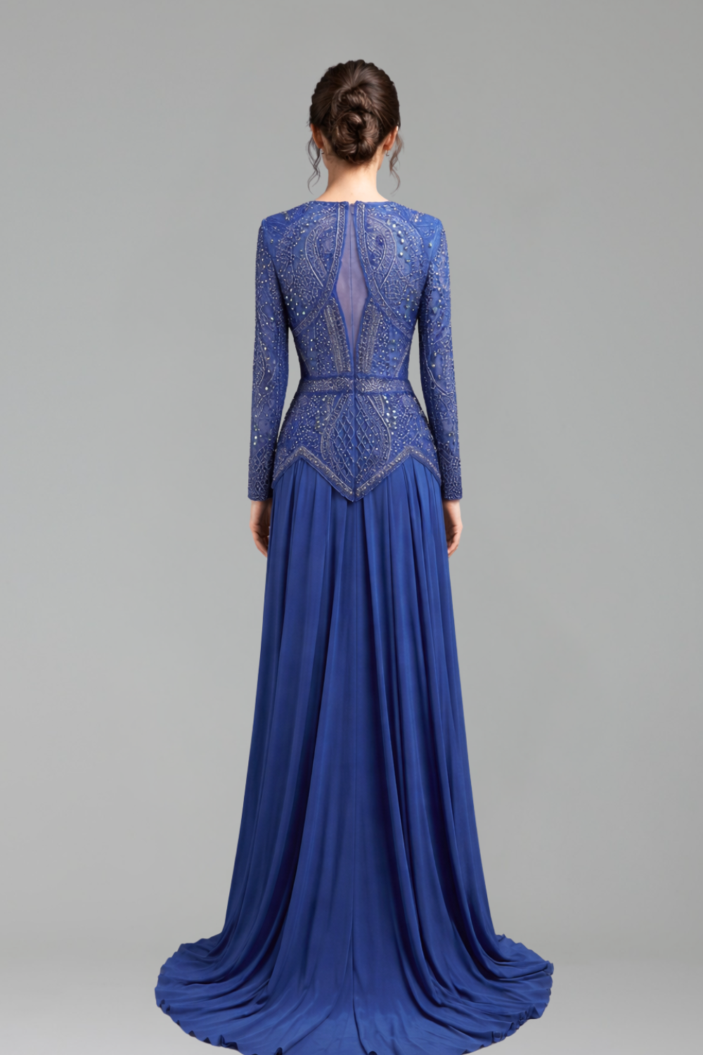 Long Sleeve Gown with Sheer Bodice - LAROSABRIDE