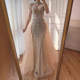 Regal Crystal Draped Gown