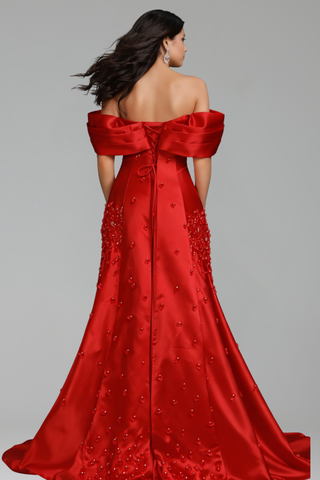 Appliques Mermaid Satin Evening Dress - LAROSABRIDE