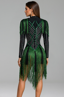 Embellished Fringe Long Sleeve Mini - LAROSABRIDE