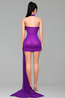 High Neck Feather Detail Mini Dress - LAROSABRIDE