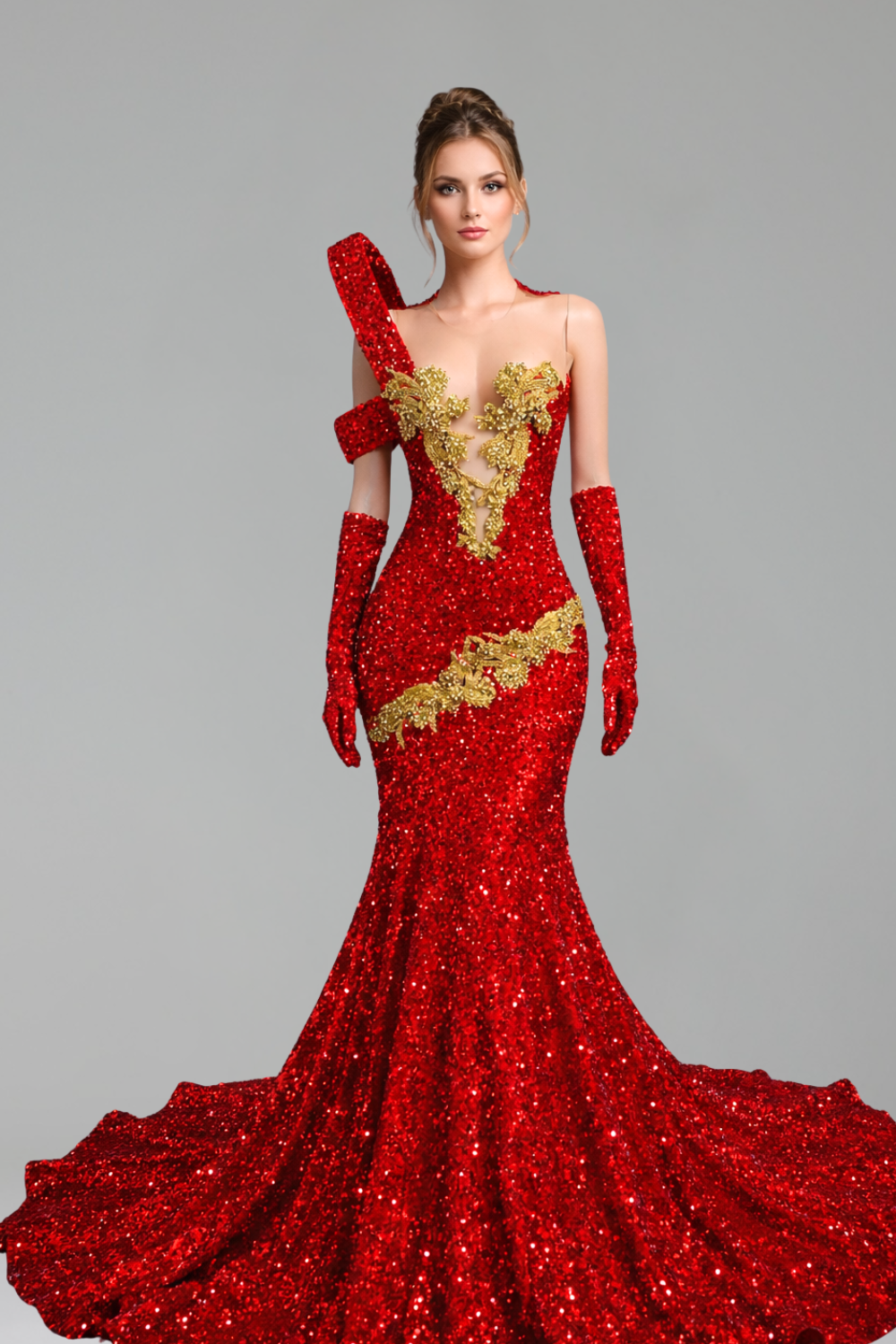 One Shoulder Sequin Mermaid Gown - LAROSABRIDE