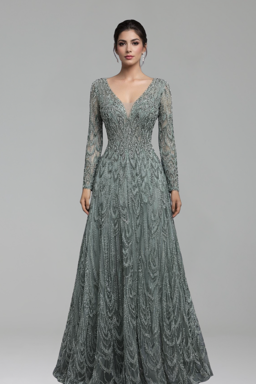 Lace Beaded A-Line Gown - LAROSABRIDE