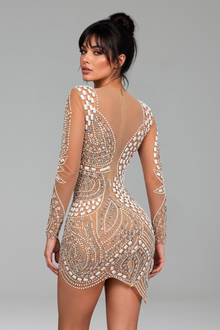 Deep-V Crystal Embellished Mini Dress - LAROSABRIDE