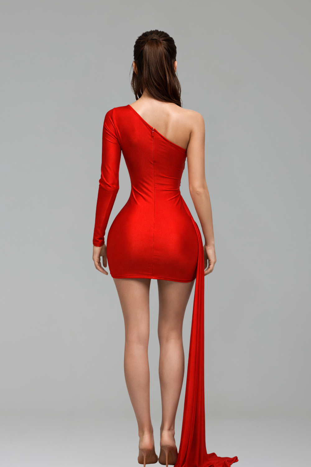 Beaded One Sleeve Two Piece Dress - LAROSABRIDE