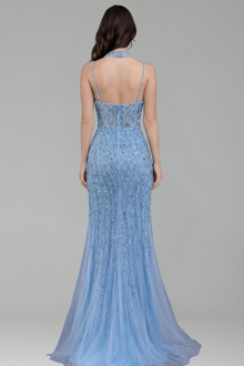 Spaghetti Beaded Split Mermaid Dress - LAROSABRIDE