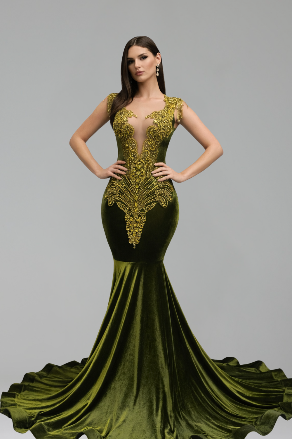 Embellished Velvet Mermaid Evening Gown - LAROSABRIDE