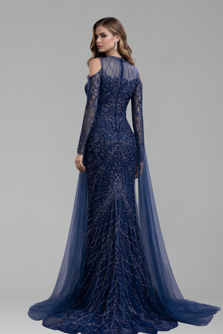 Illusion Beaded Cutout Gown