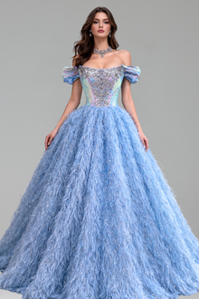 Feather Beaded Ball Gown - LAROSABRIDE