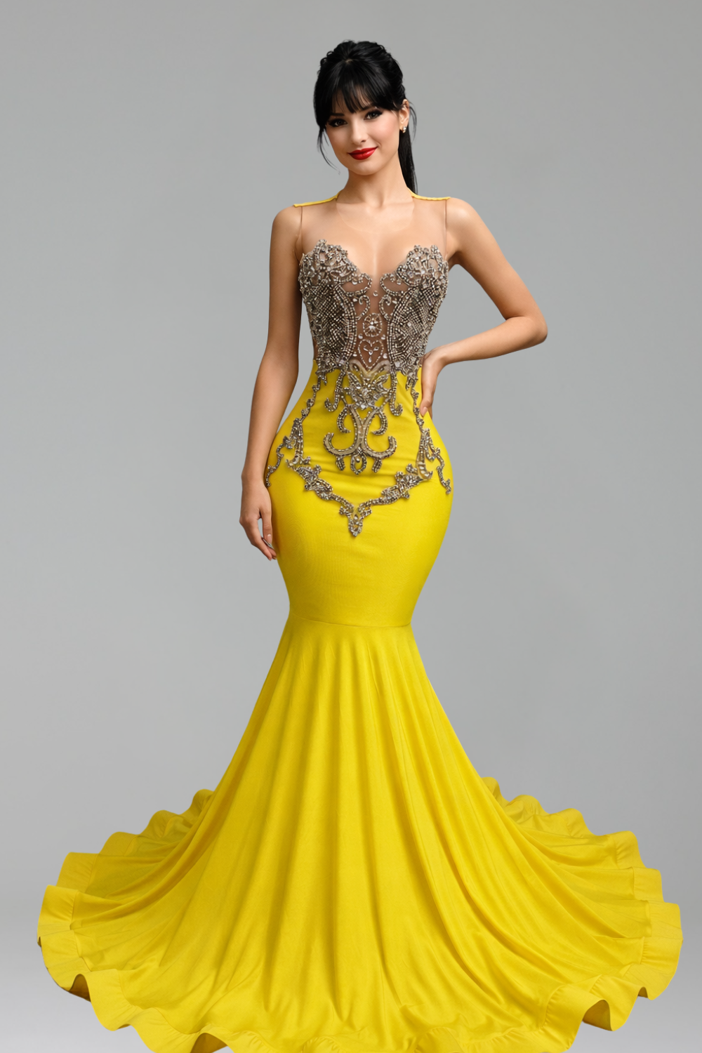 Embellished Sheer Corset Mermaid Gown - LAROSABRIDE