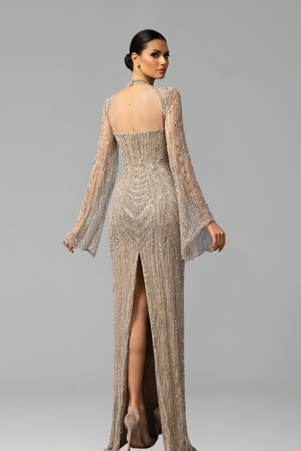 Beaded Mermaid Split Evening Dress - LAROSABRIDE