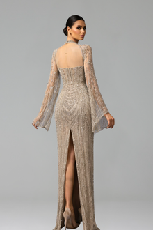 Beaded Mermaid Split Evening Dress - LAROSABRIDE