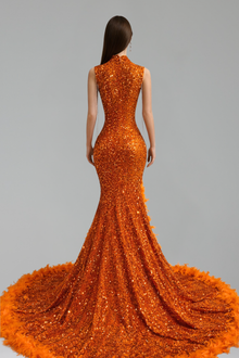 Embellished Illusion Feathered Mermaid Gown - LAROSABRIDE