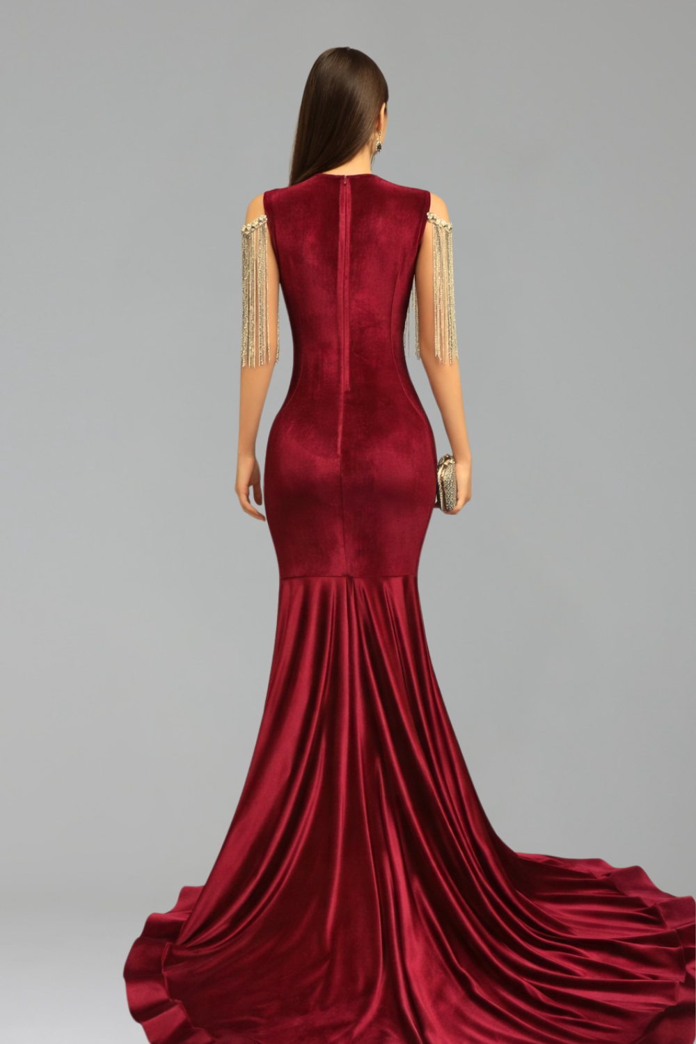 Asymmetric Beaded Fringe Mermaid Gown - LAROSABRIDE