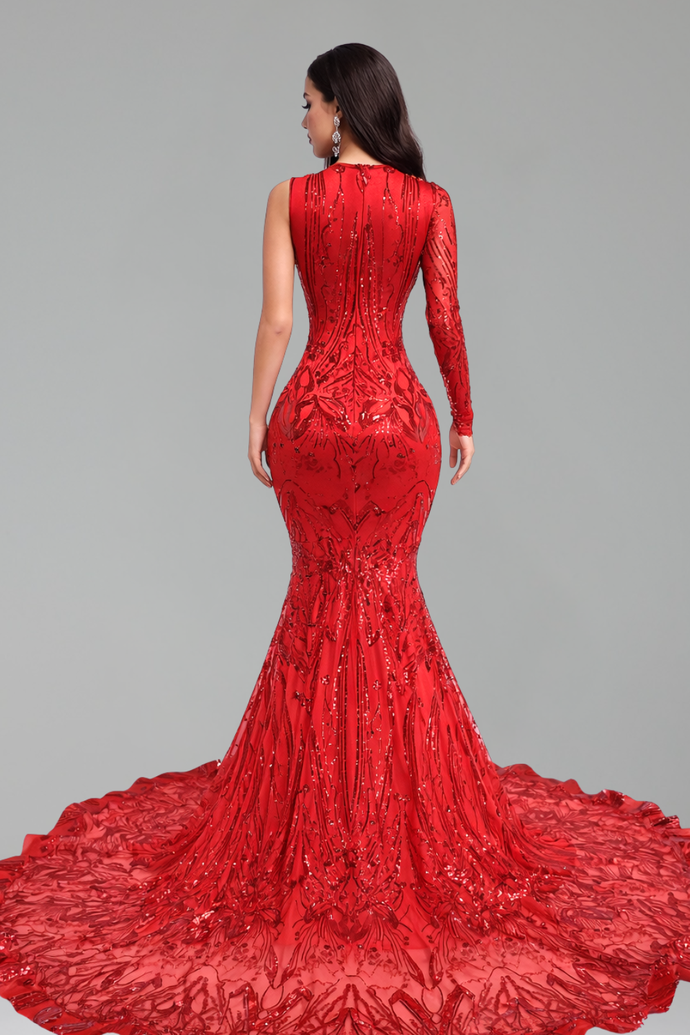 One Sleeve Embellished Mermaid Gown - LAROSABRIDE