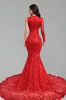 One Sleeve Embellished Mermaid Gown - LAROSABRIDE