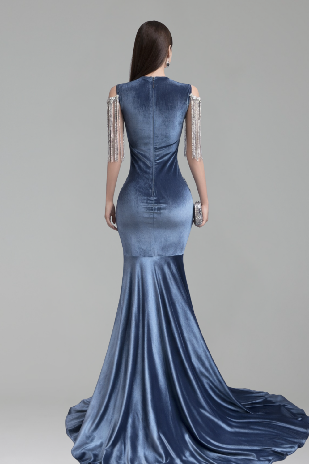 Asymmetric Beaded Fringe Mermaid Gown - LAROSABRIDE