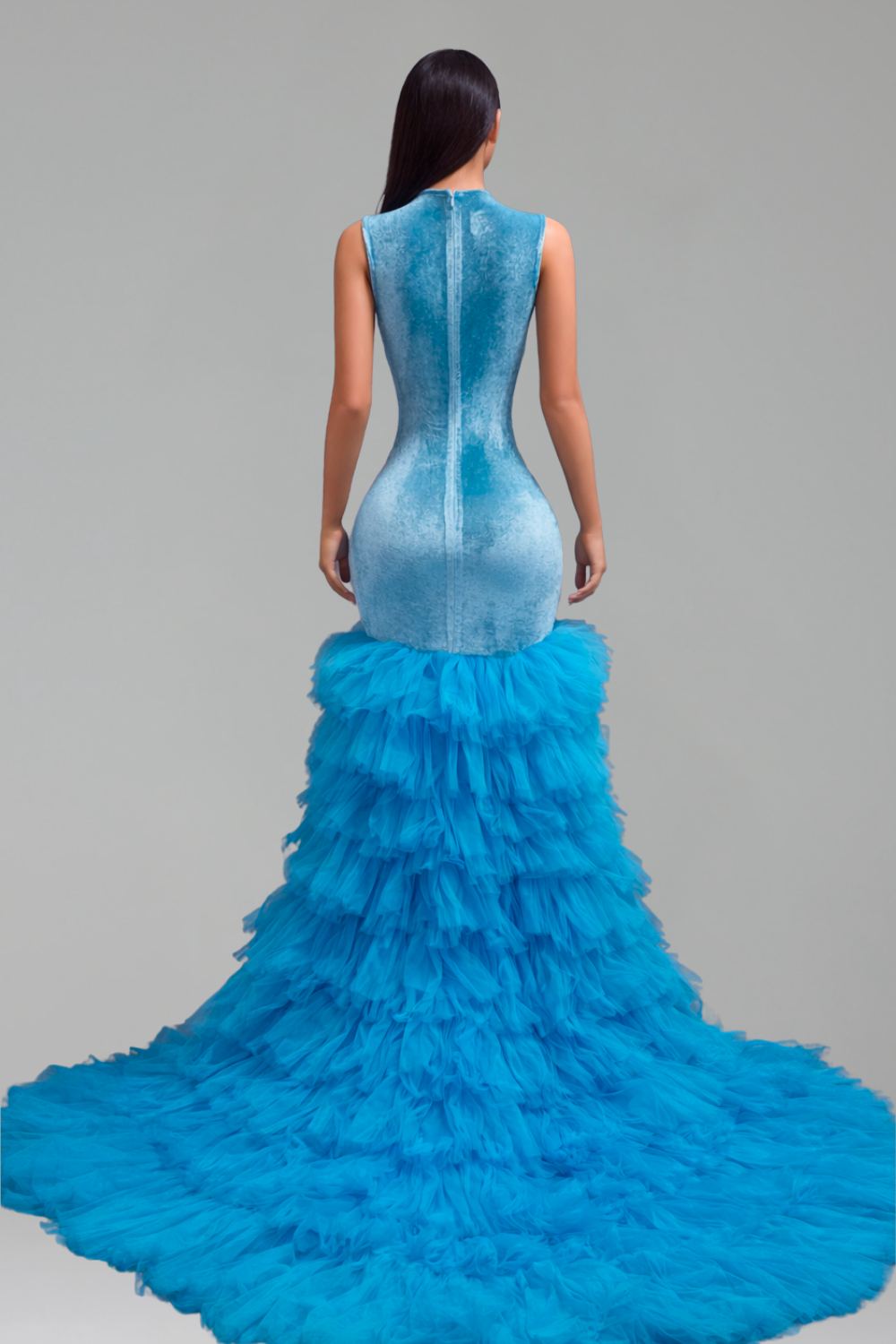 Beaded High Low Ruffle Evening Dress - LAROSABRIDE