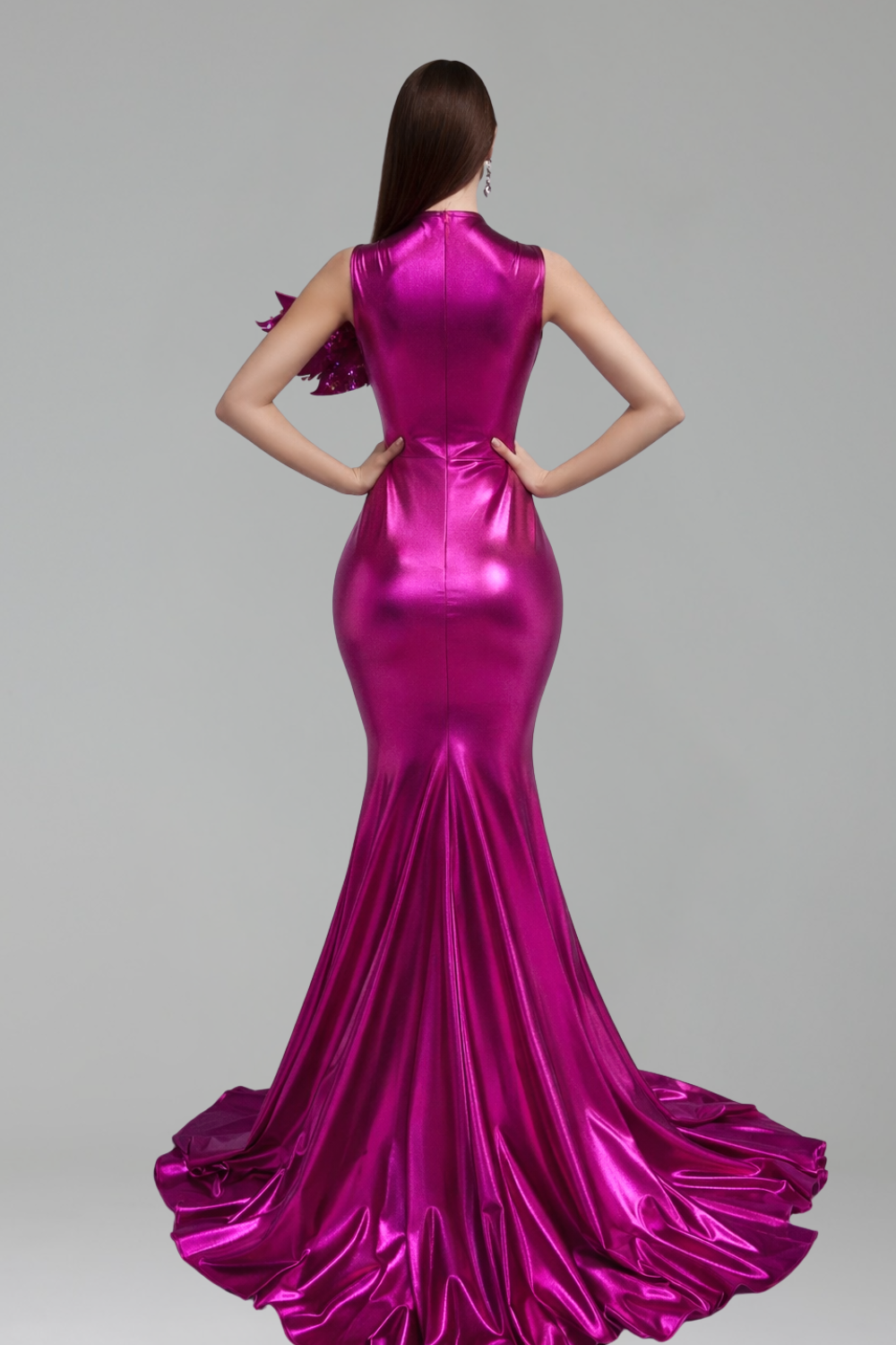 Asymmetric Embellished High Slit Gown - LAROSABRIDE