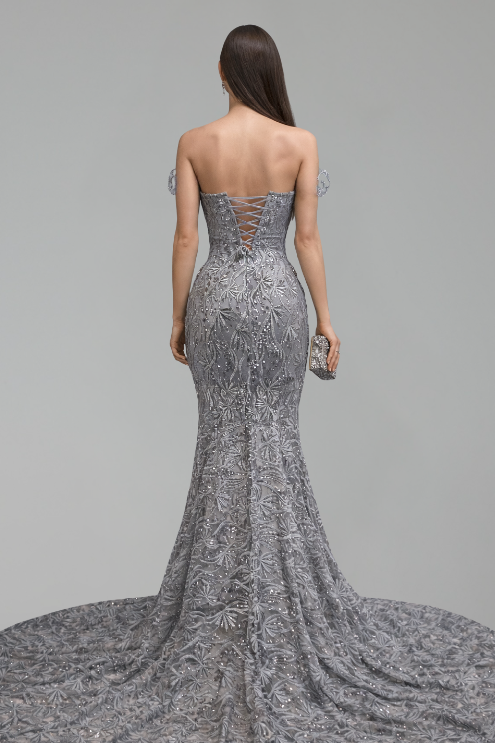 Strapless Embellished Cape Mermaid Gown - LAROSABRIDE