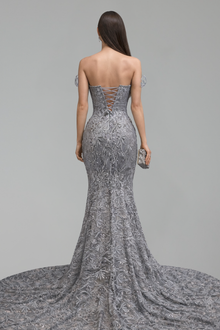 Strapless Embellished Cape Mermaid Gown - LAROSABRIDE