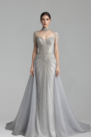 Beaded Tassel Overskirt Gown - LAROSABRIDE