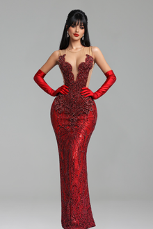Beaded Illusion Fitted Evening Gown - LAROSABRIDE