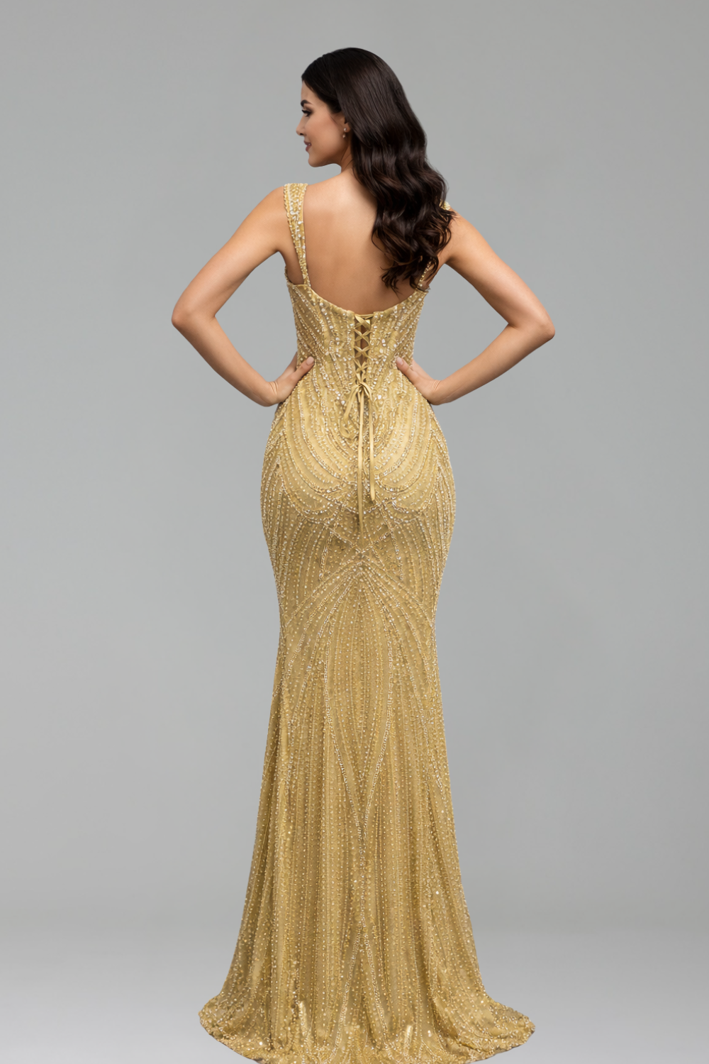 Beaded Strap Mermaid Evening Dress - LAROSABRIDE
