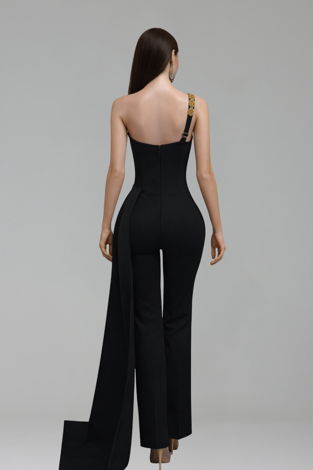 One Shoulder Draped Jumpsuit Gown - LAROSABRIDE