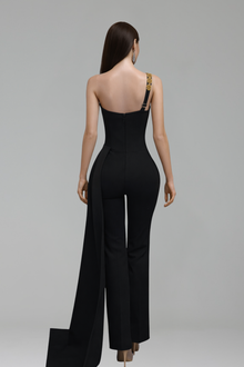 One Shoulder Draped Jumpsuit Gown - LAROSABRIDE