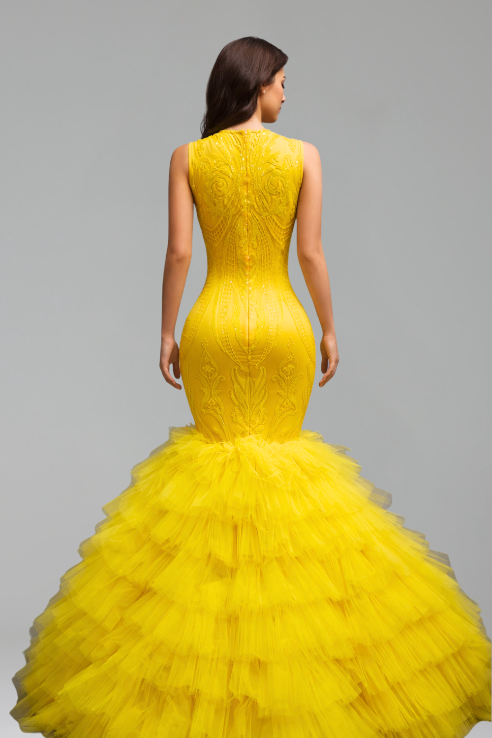Appliqu� Mermaid Ruffle Evening Dress - LAROSABRIDE