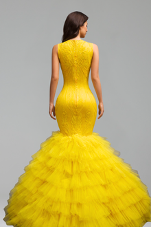 Appliqu� Mermaid Ruffle Evening Dress - LAROSABRIDE