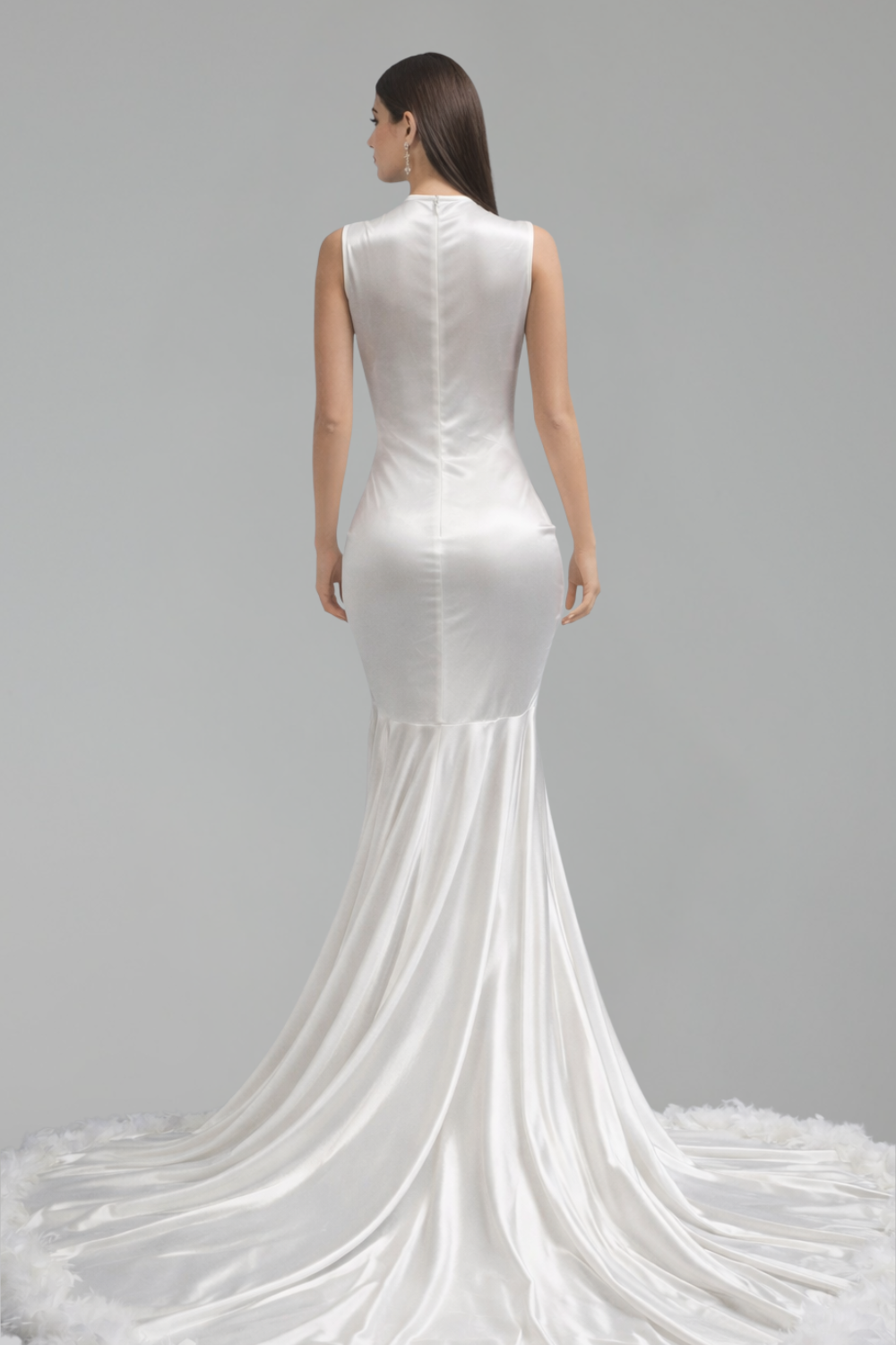 Embellished Illusion Deep V Gown - LAROSABRIDE