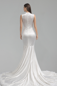 Embellished Illusion Deep V Gown - LAROSABRIDE