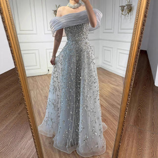 Off-Shoulder Beaded A-Line Gown