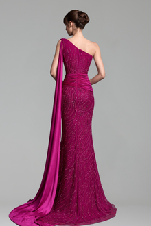 Beaded One Shoulder Mermaid Dress - LAROSABRIDE