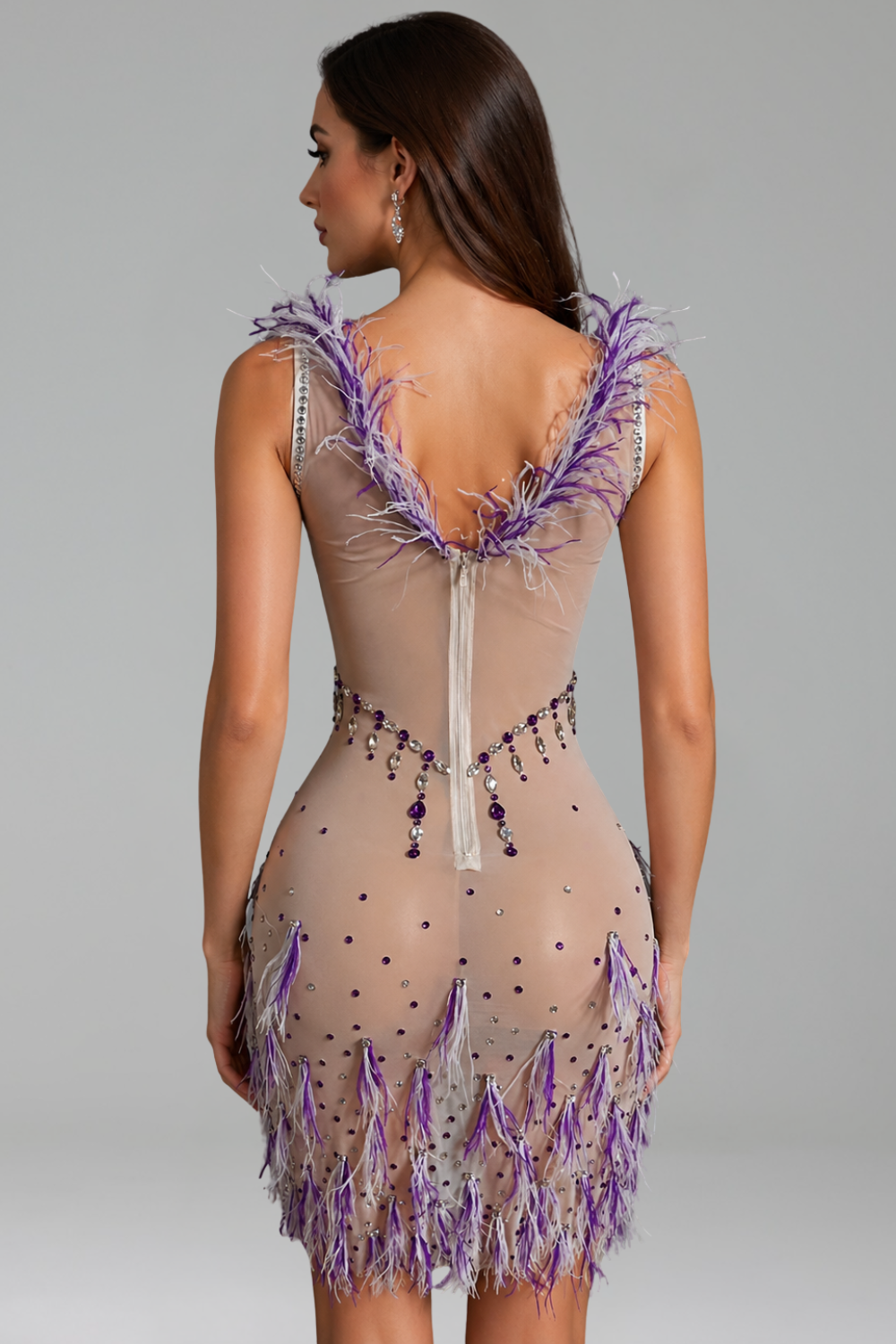 Feather Crystal Mini Dress - LAROSABRIDE