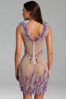 Feather Crystal Mini Dress - LAROSABRIDE