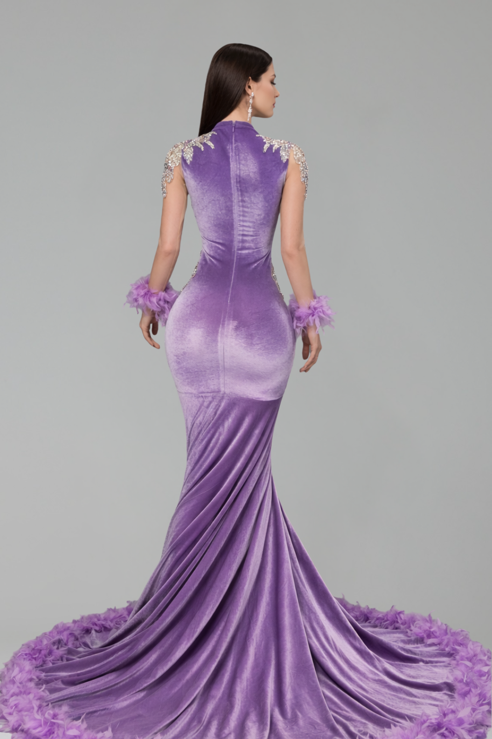 Sheer Embellished Long Sleeve Mermaid Gown - LAROSABRIDE