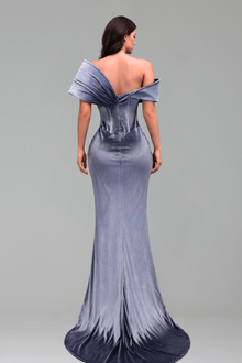 Off Shoulder Draped High Slit Gown - LAROSABRIDE