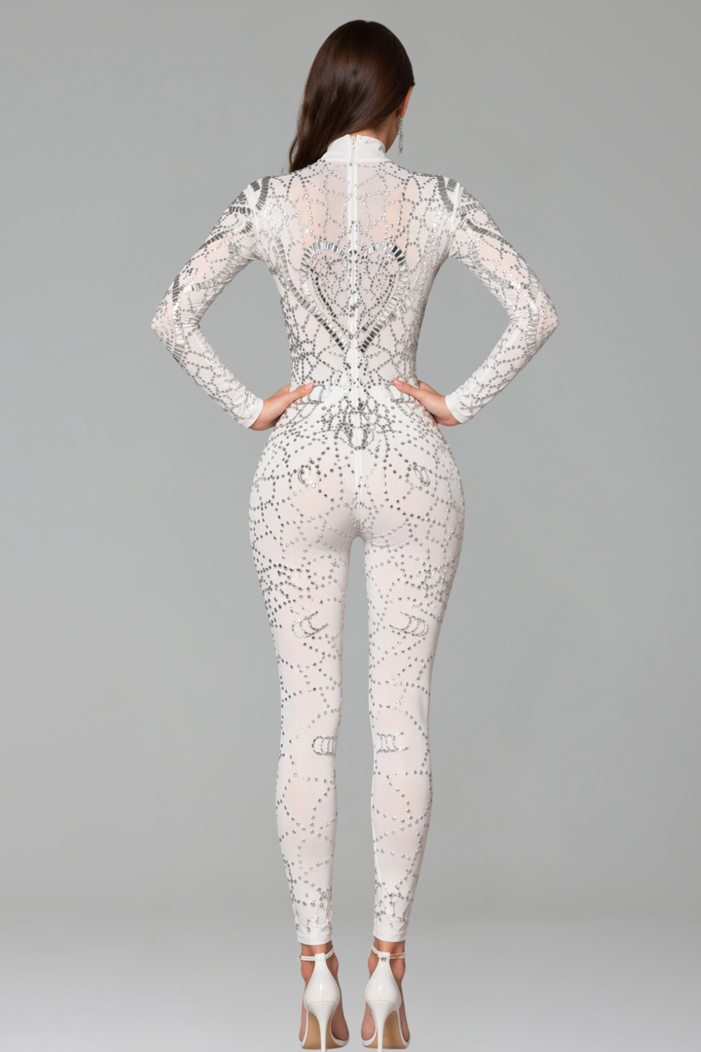 High Neck Embellished Sheer Jumpsuit - LAROSABRIDE